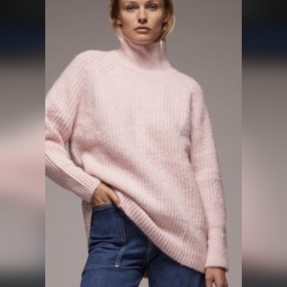 Zara Oversized Pink Turtleneck Knit Sweater Small - Picture 2 of 11